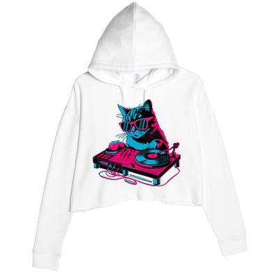 Dj Cat Music Crop Fleece Hoodie