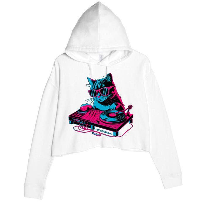 Dj Cat Music Crop Fleece Hoodie