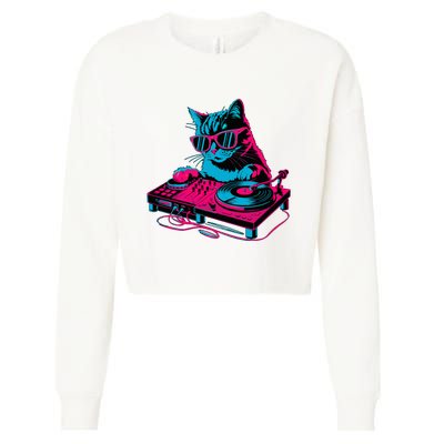 Dj Cat Music Cropped Pullover Crew