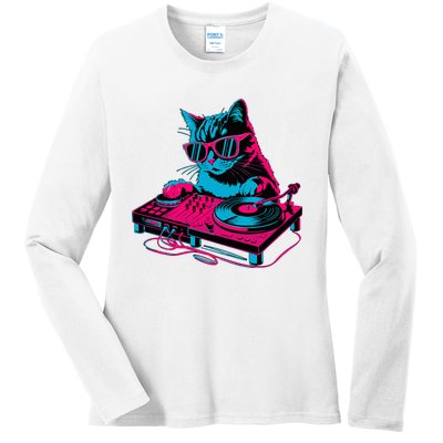 Dj Cat Music Ladies Long Sleeve Shirt