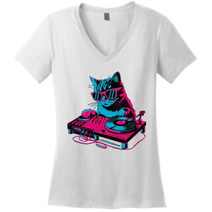 Dj Cat Music Women's V-Neck T-Shirt