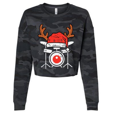 Drums Christmas Music Instrument Band Drummer Rock Xmas Cropped Pullover Crew