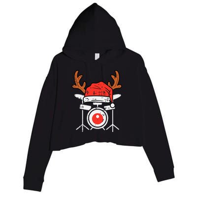 Drums Christmas Music Instrument Band Drummer Rock Xmas Crop Fleece Hoodie