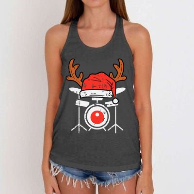 Drums Christmas Music Instrument Band Drummer Rock Xmas Women's Knotted Racerback Tank