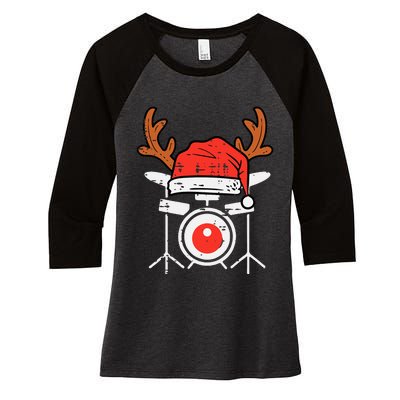 Drums Christmas Music Instrument Band Drummer Rock Xmas Women's Tri-Blend 3/4-Sleeve Raglan Shirt