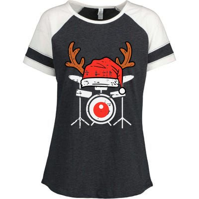 Drums Christmas Music Instrument Band Drummer Rock Xmas Enza Ladies Jersey Colorblock Tee