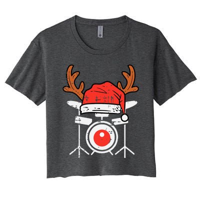 Drums Christmas Music Instrument Band Drummer Rock Xmas Women's Crop Top Tee