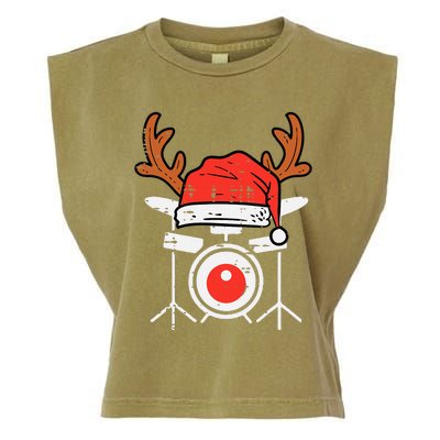 Drums Christmas Music Instrument Band Drummer Rock Xmas Garment-Dyed Women's Muscle Tee