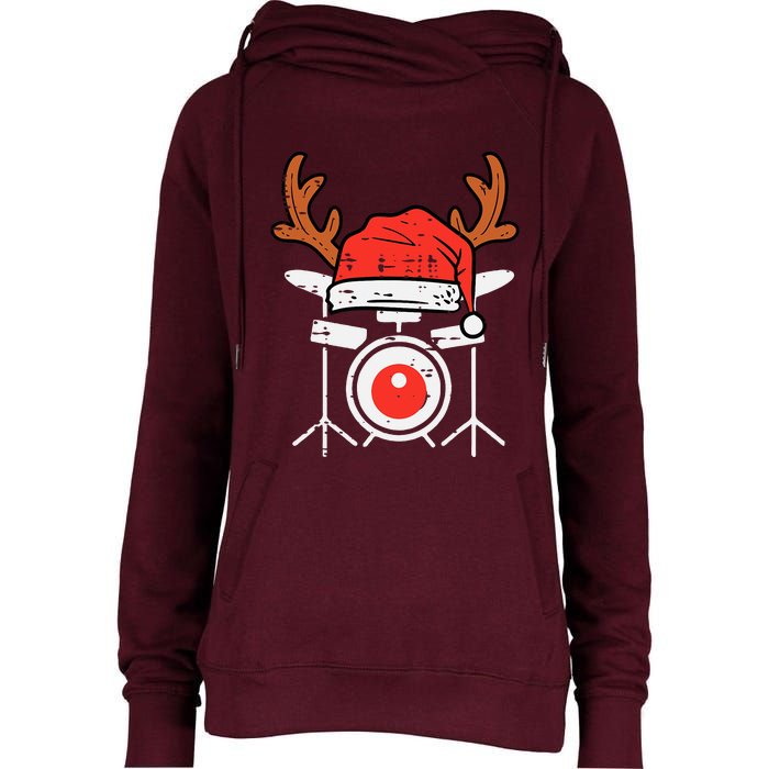 Drums Christmas Music Instrument Band Drummer Rock Xmas Womens Funnel Neck Pullover Hood