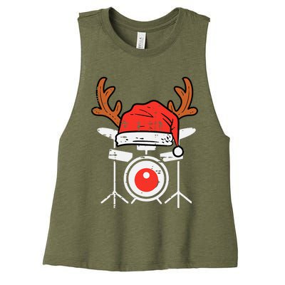 Drums Christmas Music Instrument Band Drummer Rock Xmas Women's Racerback Cropped Tank