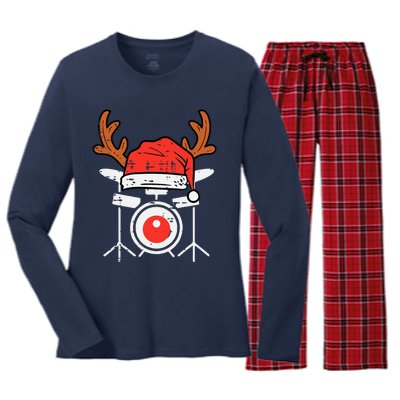 Drums Christmas Music Instrument Band Drummer Rock Xmas Women's Long Sleeve Flannel Pajama Set 