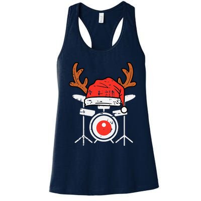 Drums Christmas Music Instrument Band Drummer Rock Xmas Women's Racerback Tank