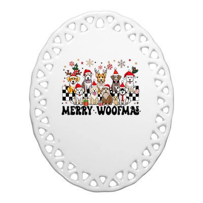 Dog Christmas Merry Woofmas Dog Lover New Year Ceramic Oval Ornament