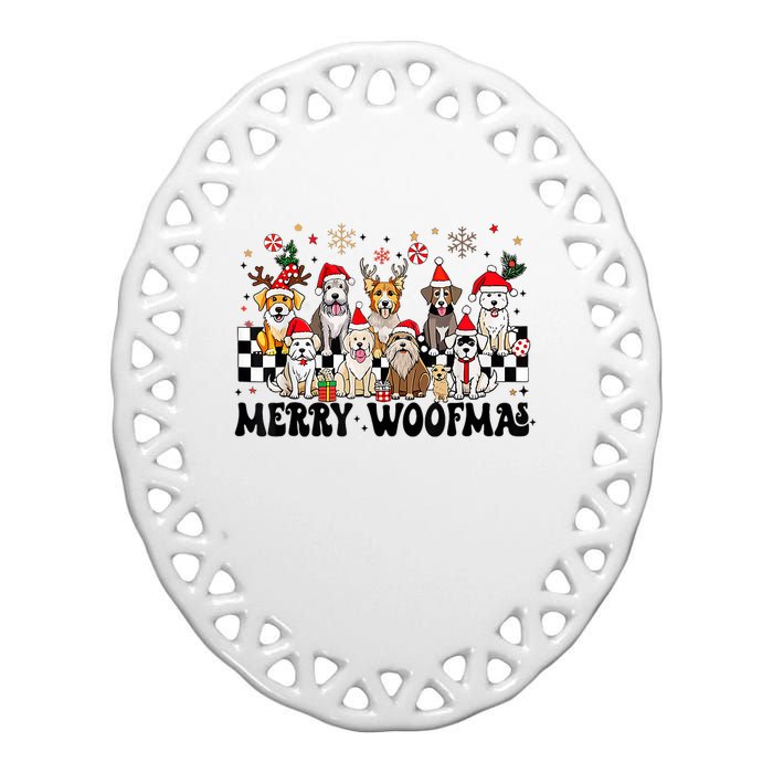 Dog Christmas Merry Woofmas Dog Lover New Year Ceramic Oval Ornament