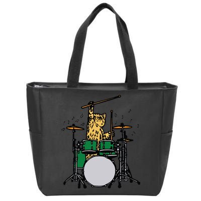 Drummer Cat Music Lover Musician Playing The Drums Zip Tote Bag