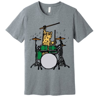 Drummer Cat Music Lover Musician Playing The Drums Premium T-Shirt