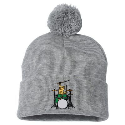 Drummer Cat Music Lover Musician Playing The Drums Pom Pom 12in Knit Beanie