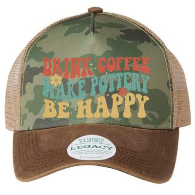 Drink Coffee Make Pottery Be Happy Groovy Pottery Artist Legacy Tie Dye Trucker Hat