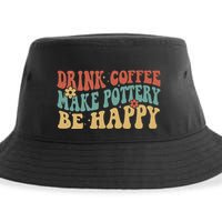 Drink Coffee Make Pottery Be Happy Groovy Pottery Artist Sustainable Bucket Hat