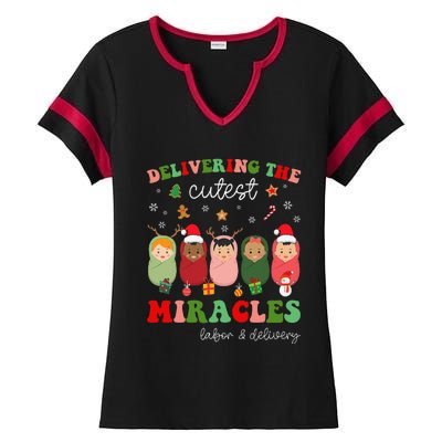 Delivering Cutest Miracles Labor & Delivery Nurse Christmas Ladies Halftime Notch Neck Tee