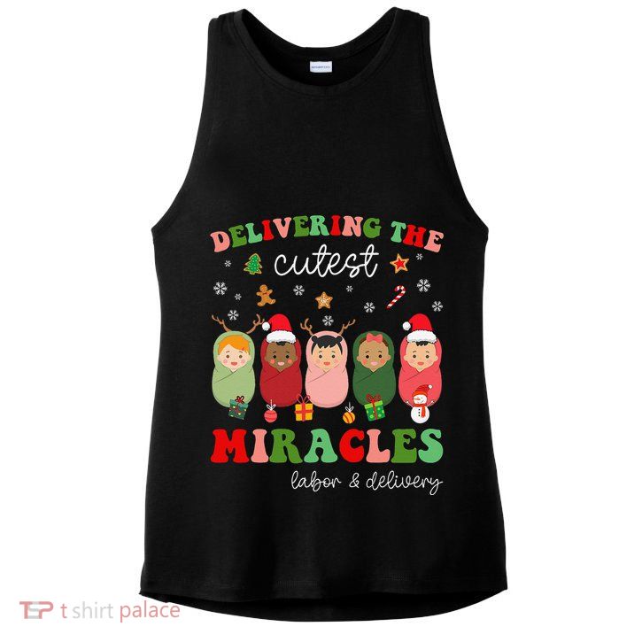 Delivering Cutest Miracles Labor & Delivery Nurse Christmas Ladies PosiCharge Tri-Blend Wicking Tank