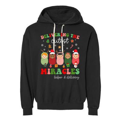 Delivering Cutest Miracles Labor & Delivery Nurse Christmas Garment-Dyed Fleece Hoodie