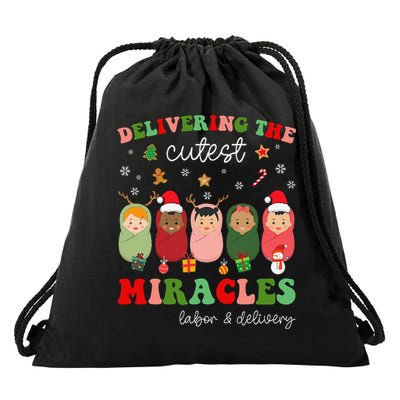 Delivering Cutest Miracles Labor & Delivery Nurse Christmas Drawstring Bag