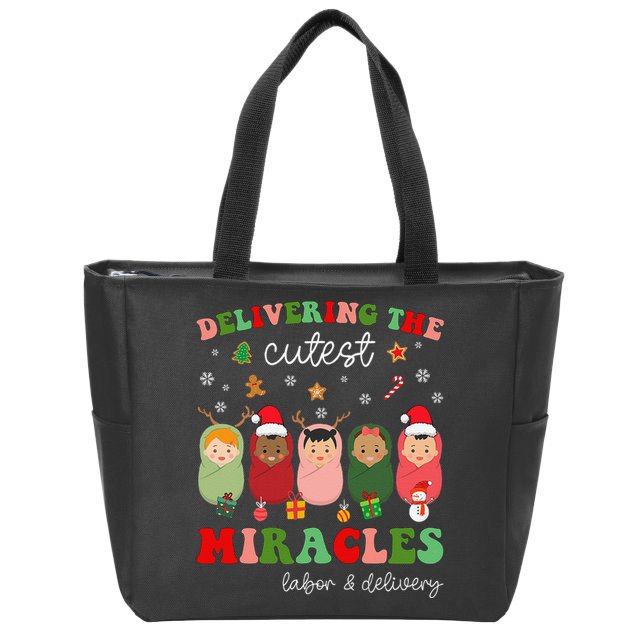 Delivering Cutest Miracles Labor & Delivery Nurse Christmas Zip Tote Bag