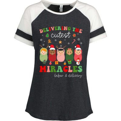 Delivering Cutest Miracles Labor & Delivery Nurse Christmas Enza Ladies Jersey Colorblock Tee