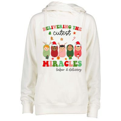 Delivering Cutest Miracles Labor & Delivery Nurse Christmas Womens Funnel Neck Pullover Hood