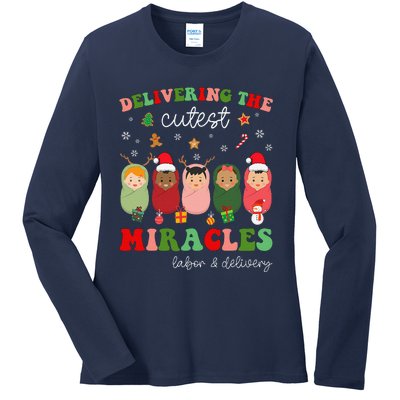 Delivering Cutest Miracles Labor & Delivery Nurse Christmas Ladies Long Sleeve Shirt