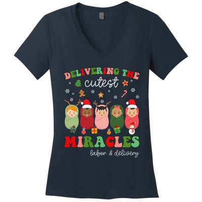 Delivering Cutest Miracles Labor & Delivery Nurse Christmas Women's V-Neck T-Shirt