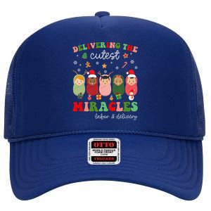 Delivering Cutest Miracles Labor & Delivery Nurse Christmas High Crown Mesh Back Trucker Hat