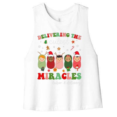 Delivering Cutest Miracles Labor & Delivery Nurse Christmas Women's Racerback Cropped Tank