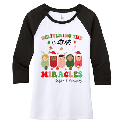 Delivering Cutest Miracles Labor & Delivery Nurse Christmas Women's Tri-Blend 3/4-Sleeve Raglan Shirt