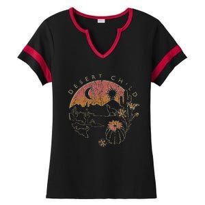 Desert Child Night Landscape Outline Ladies Halftime Notch Neck Tee