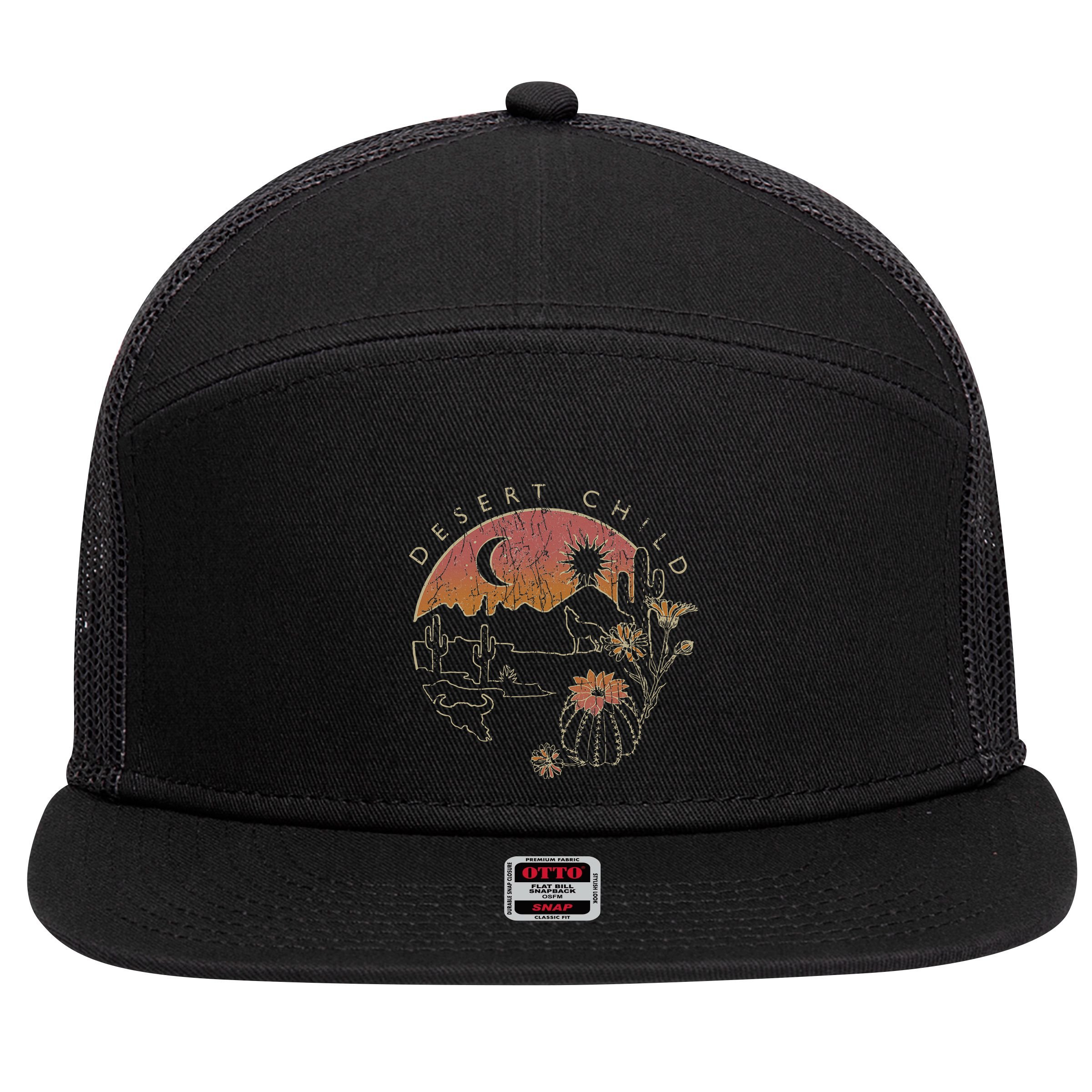 Desert Child Night Landscape Outline 7 Panel Mesh Trucker Snapback Hat