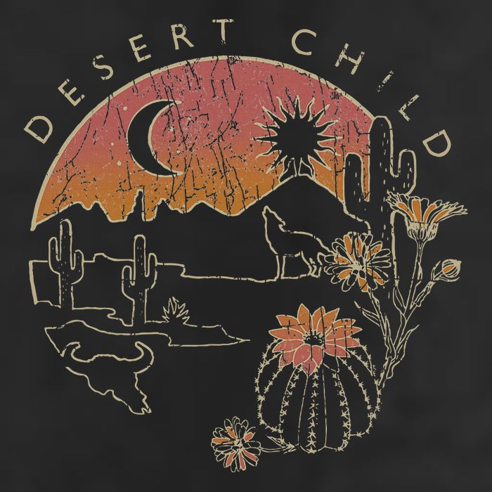 Desert Child Night Landscape Outline 7 Panel Mesh Trucker Snapback Hat