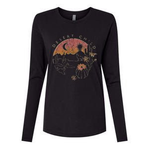 Desert Child Night Landscape Outline Womens Cotton Relaxed Long Sleeve T-Shirt