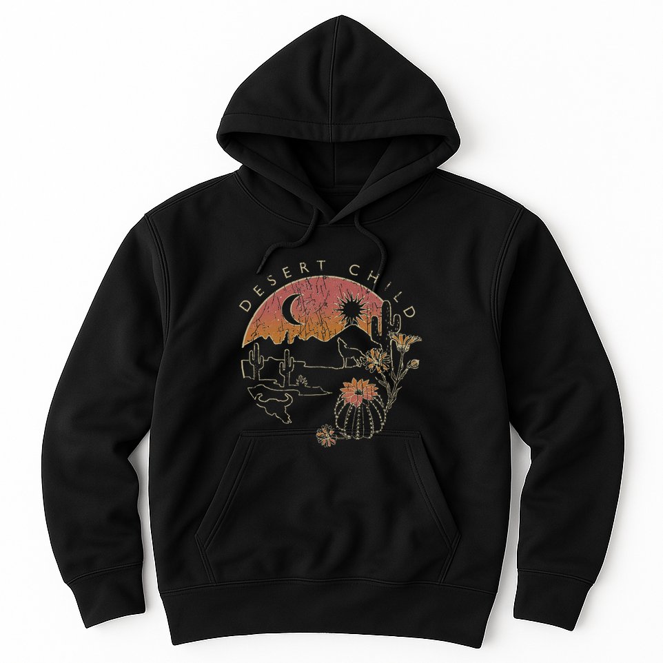 Desert Child Night Landscape Outline Hoodie
