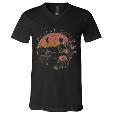Desert Child Night Landscape Outline V-Neck T-Shirt