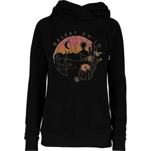 Desert Child Night Landscape Outline Womens Funnel Neck Pullover Hood