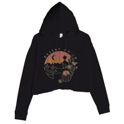 Desert Child Night Landscape Outline Crop Fleece Hoodie