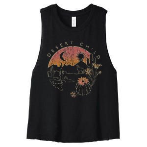 Desert Child Night Landscape Outline Women's Racerback Cropped Tank