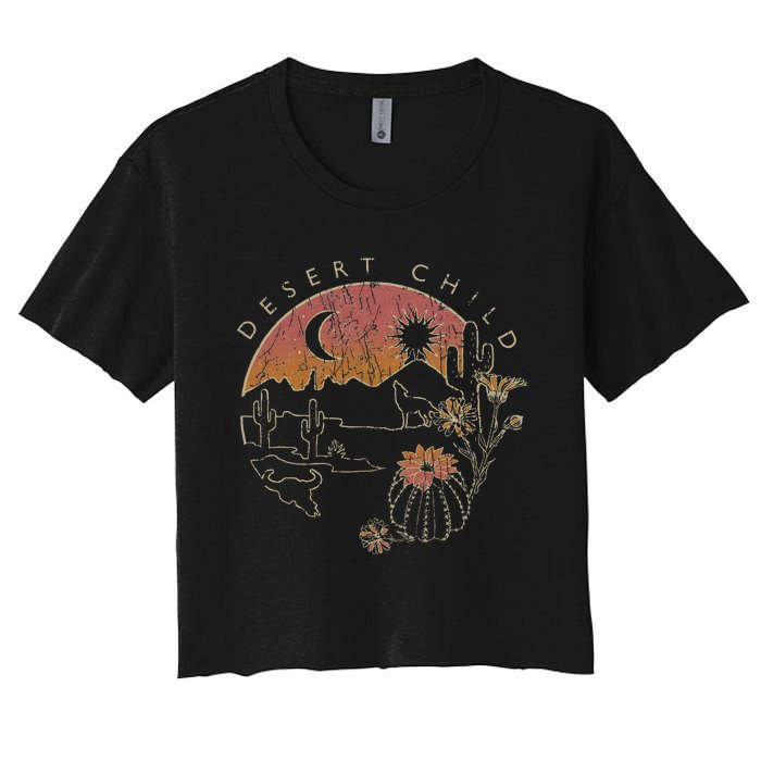 Desert Child Night Landscape Outline Women's Crop Top Tee