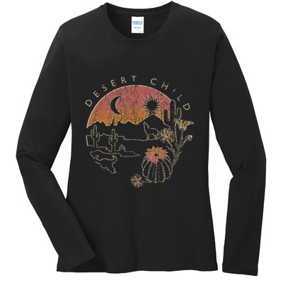 Desert Child Night Landscape Outline Ladies Long Sleeve Shirt