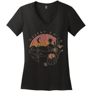 Desert Child Night Landscape Outline Women's V-Neck T-Shirt