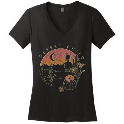 Desert Child Night Landscape Outline Women's V-Neck T-Shirt