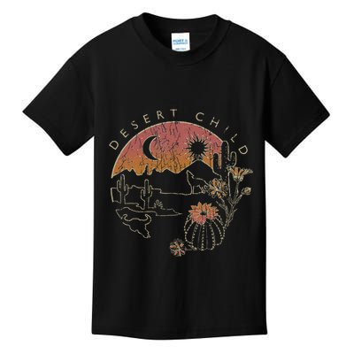Desert Child Night Landscape Outline Kids T-Shirt