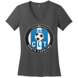 Distressed Charlotte North Carolina CLT Soccer Jersey Women's V-Neck T-Shirt